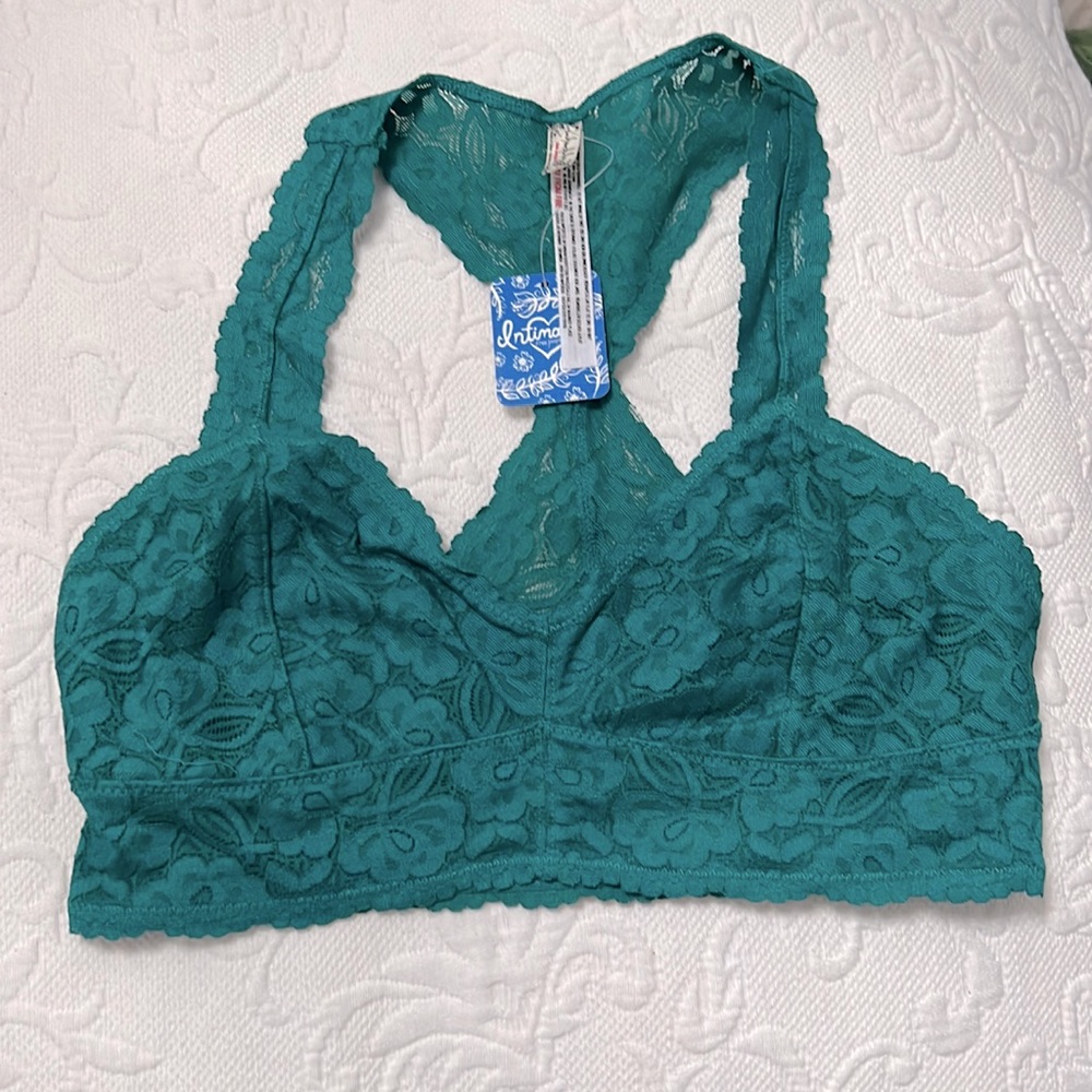 NWT-Free People Kelly green Lace Racerback Bralette -Size M